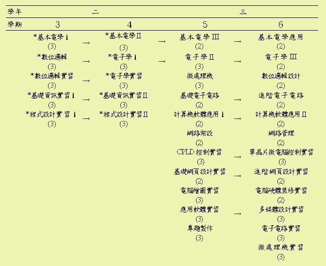 資訊電子學程開課流程表